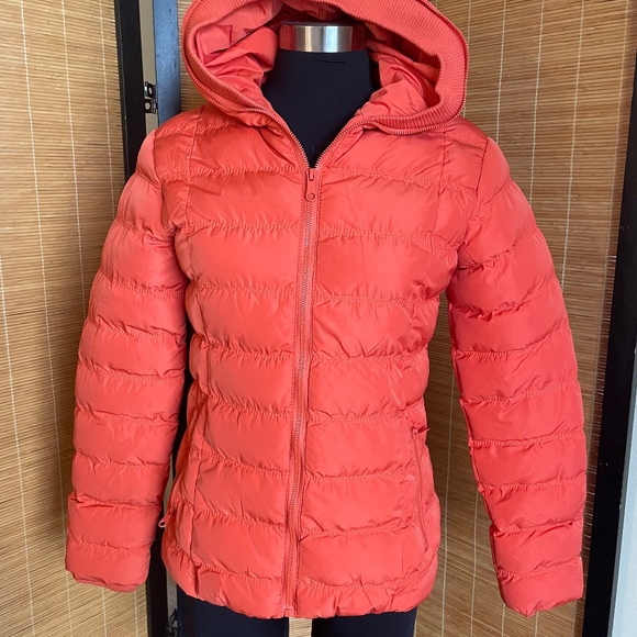 Women’s Red-orange Mudo FTS64 Puffer Jacket with hood Small - Picture 1 of 5